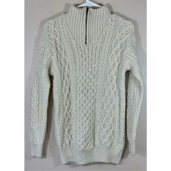 Irelands Eye Knitwear Dublin 100% Virgin Wool Cable Knit Quarter Zip Sweater L - Picture 1 of 9